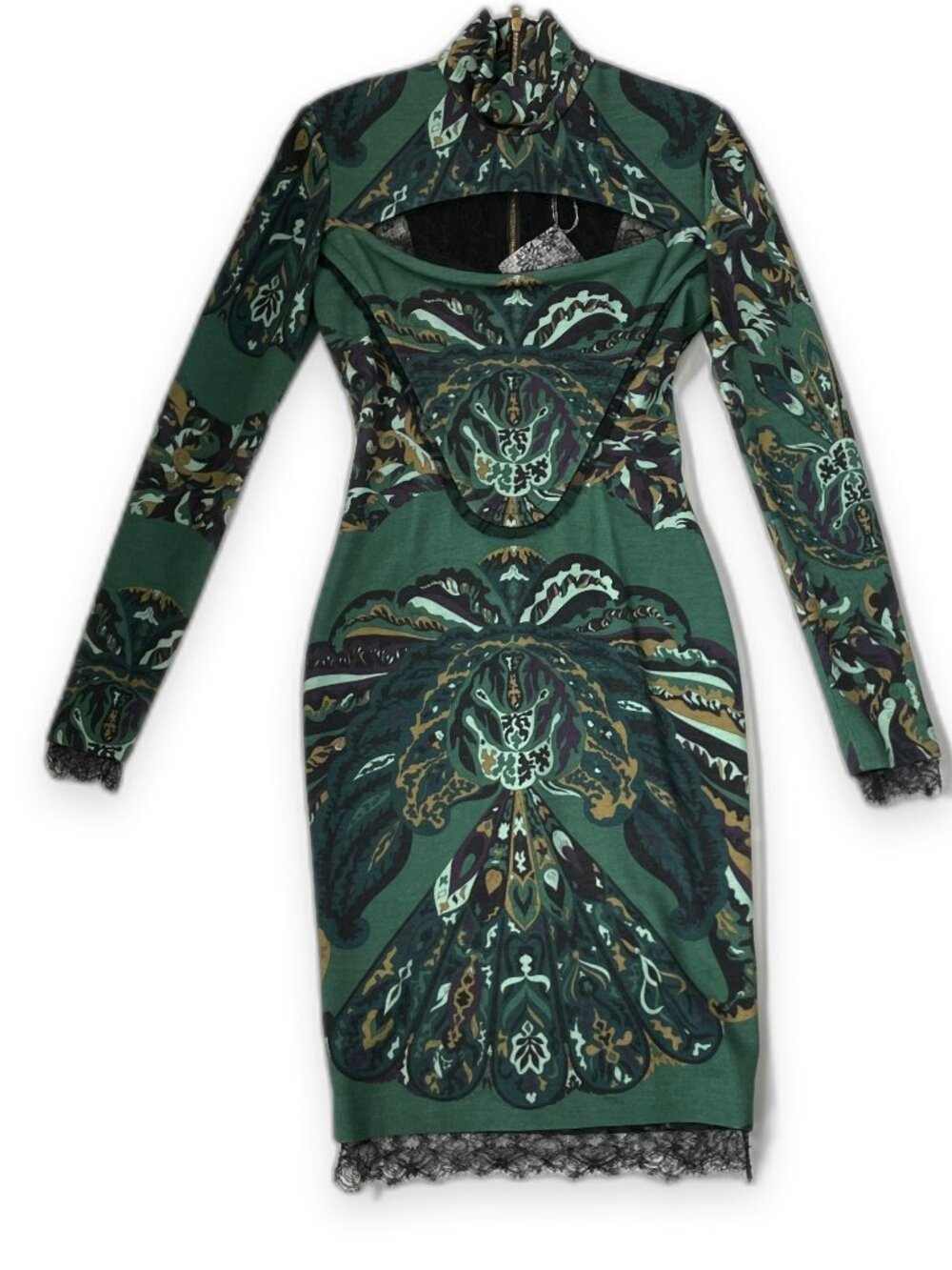 Emilio Pucci COMMESSA Dress Green Baroque Cutout Lace Trim NWT IT 42 US 8